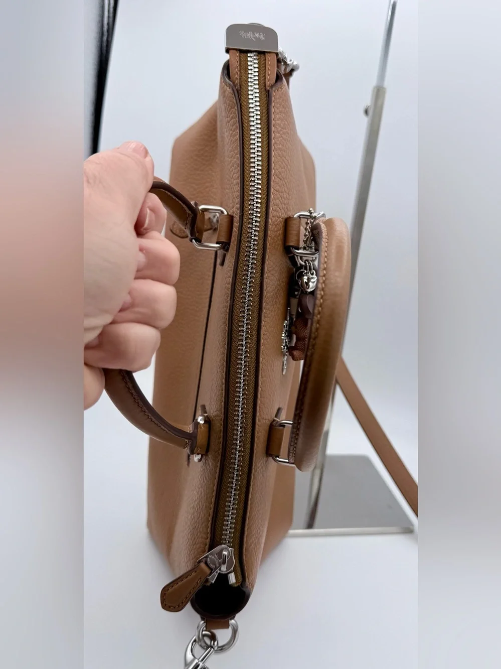 Coach Georgia Satchel Bag Pebble Leather Light Saddle Silver Crossbody CR156